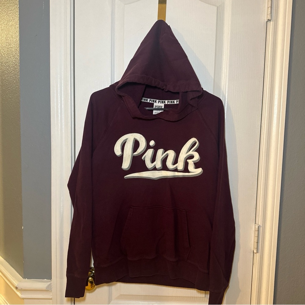 PINK by Victoria's Secret Wine Hoodie Sweatshirt Size Large - Picture 1 of 11